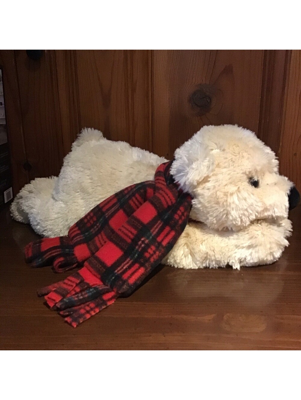Eddie Bauer Plush Dog Yellow Lab Retriever Stuffed Laying Puppy Plaid Scarf 16"